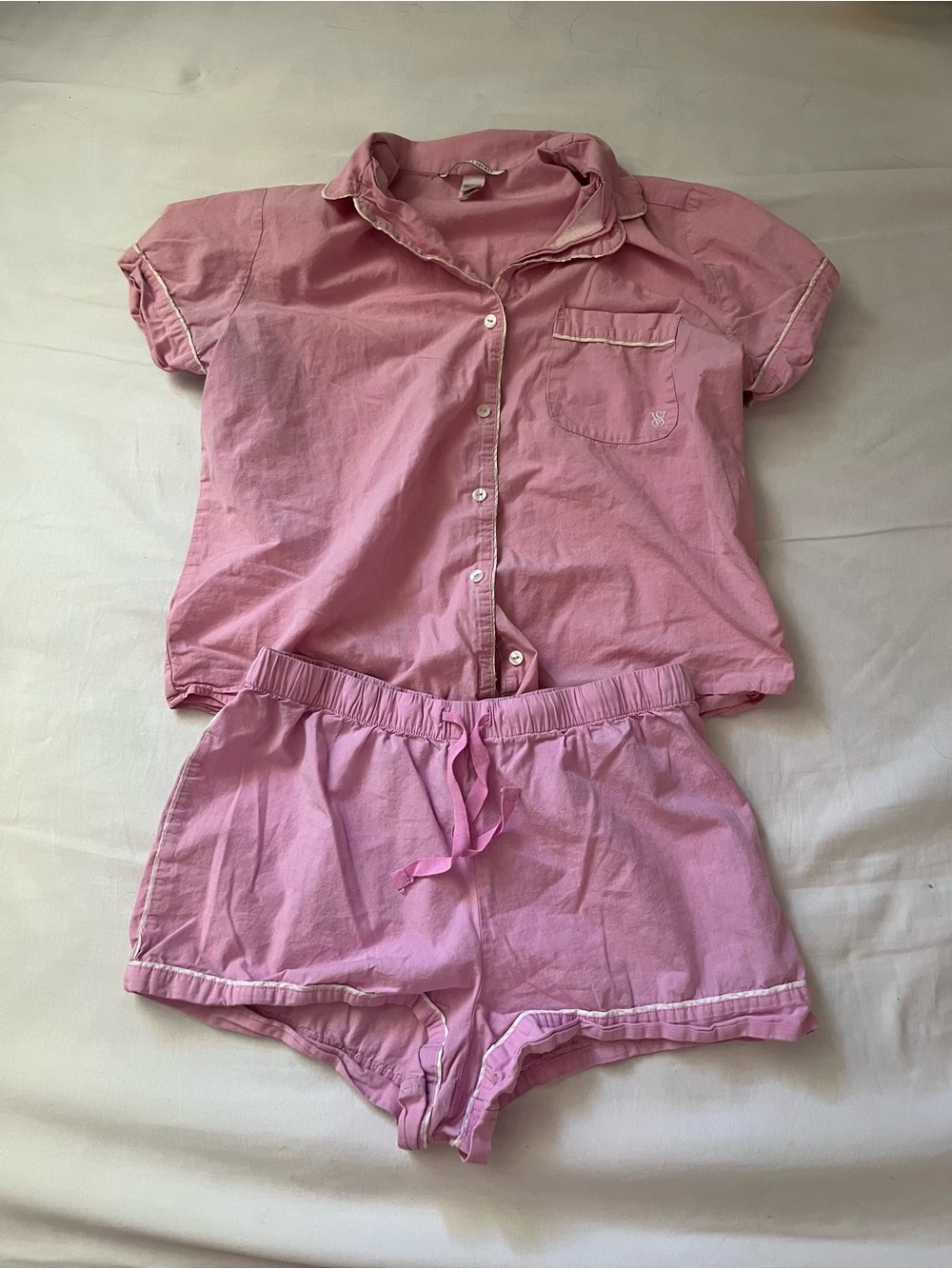 Victoria's Secret Pink Cotton Pajama Set Short Sleeve Button Collared S